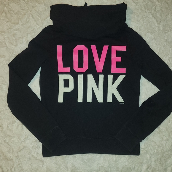 Women's Victoria's Secret VS PINK Black Pink Sz Large Sweatshirt Zip Up Hoodie - Picture 1 of 3